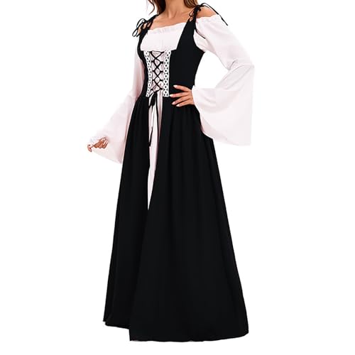 Mittelalterliches Cosplay-Kostüm, langes Kleid für Frauen, perfekt für Festivals und Bühnenauftritte Creepypasta-Cosplay-Kostüme (Black, XXL) von ReSin90s