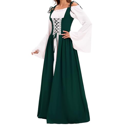 Mittelalterliches Cosplay-Kostüm, langes Kleid für Frauen, perfekt für Festivals und Bühnenauftritte Creepypasta-Cosplay-Kostüme (Green, XXL) von ReSin90s