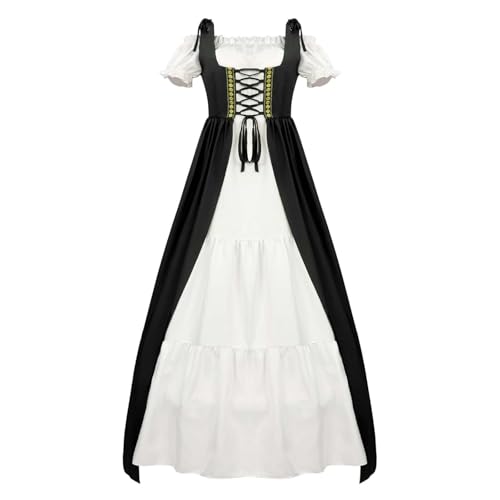 Mittelalterliches Hof-Cosplay-Kostüm für Damen, langärmliges Kleid mit schulterfreiem Design und fließendem Rock für Halloween und Rollenspiele Kostüm Für Frauen Erwachsene Cosplay (Black, M) von ReSin90s