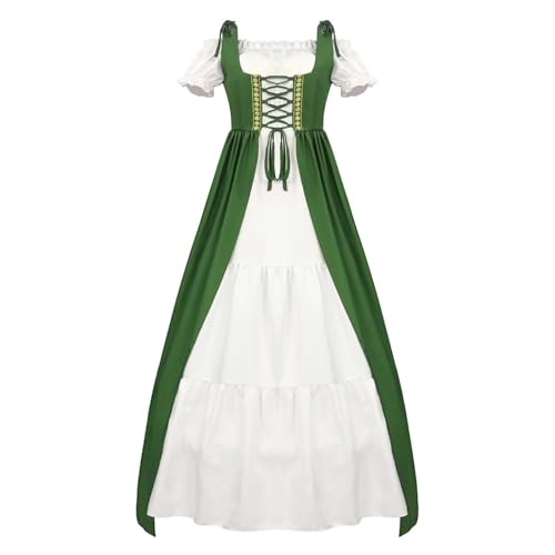 Mittelalterliches Hof-Cosplay-Kostüm für Damen, langärmliges Kleid mit schulterfreiem Design und fließendem Rock für Halloween und Rollenspiele Kostüm Für Frauen Erwachsene Cosplay (Green, M) von ReSin90s