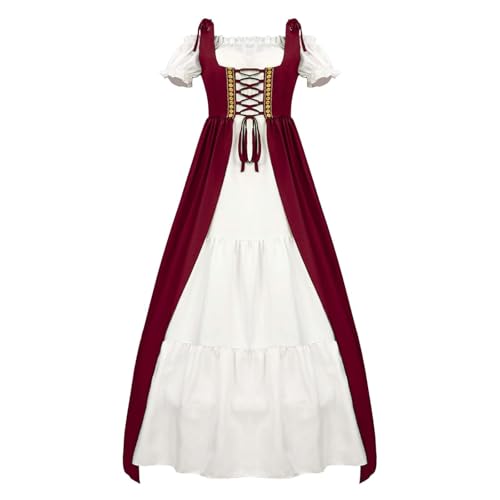 Mittelalterliches Hof-Cosplay-Kostüm für Damen, langärmliges Kleid mit schulterfreiem Design und fließendem Rock für Halloween und Rollenspiele Kostüm Für Frauen Erwachsene Cosplay (Red, XXL) von ReSin90s