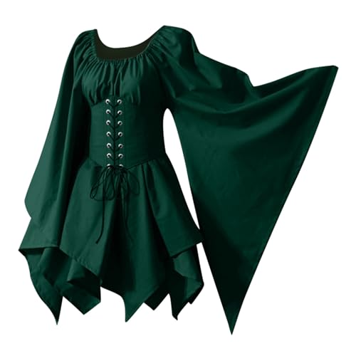 Mittelalterliches Kostüm für Damen, irisches Hemdkleid mit Trompetenärmeln und Korsett, traditionelles Kleid, Halloween, Damen M, Cosplay-Kostüme, Krankenschwester Freude Cosplay (Dark Green, XXL) Mittelalterliches Kostüm für Damen, irisches Hemdkleid mit Trompetenärmeln und Korsett, traditionelles Kleid, Halloween, Damen M, Cosplay-Kostüme, Krankenschwester Freude Cosplay (Dark Green, XXL) von ReSin90s