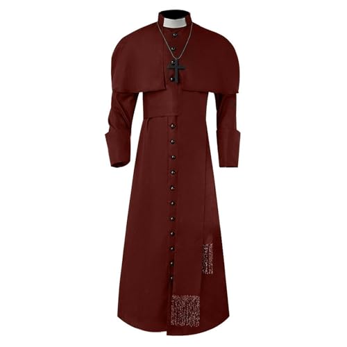 Mittelalterliches Priesterkostüm für Männer, Gothic-Robe, Halloween, Cosplay, Kirchenvater-Outfit, Rollenspiel, Halloween-Kostüm Deku Heldenkostüm Cosplay (Brick Red, M) von ReSin90s