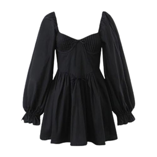 ReSin90s Damen -Ausschnitt Langarm Volant Rand Freizeitkleid Cosplay-Anime-Kostüm (Black, M) von ReSin90s