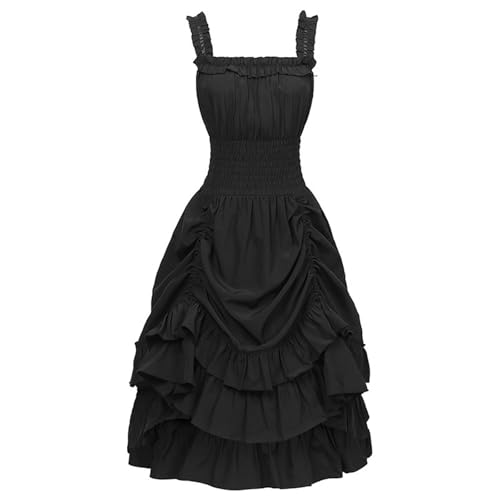 ReSin90s Damen Mittelalter Kleid Mit Trompetenärmeln Halloween Party Kostüm Festliches Abendkleid Lang Mittelalter Kleidung Mayuko-Nise-Cosplay-Kostüm (Black, S) von ReSin90s