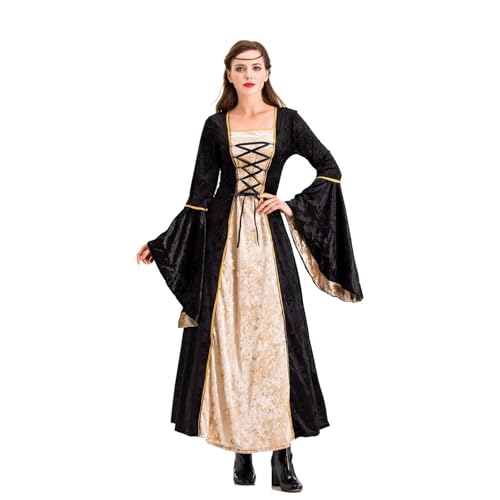 ReSin90s Elegantes Cosplay-Kleid, Gothic-Kleid, mittelalterliches Hofkostüm mit ausgestellten Ärmeln für Damen, Halloween-Party Ihr Fälscher-Cosplay-Kostüm (Black, M) von ReSin90s