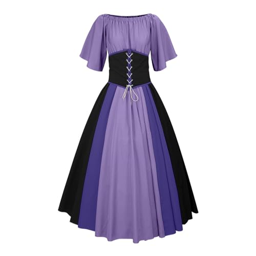 ReSin90s Elegantes Cosplay-Kleid im Gothic-Spitzenkorsett-Kostüm für Frauen, Halloween-Party, Messe-Themen-Outfit Schwarzes Kostüm Robe Sith Cosplay (Purple, M) von ReSin90s
