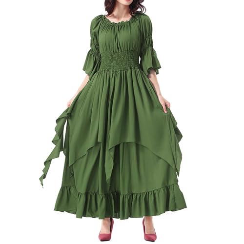 ReSin90s Elegantes Gothic Lace Cosplay Kostüm Halloween Kleid Kleid für Frauen Mittelalter Kostümparty Kostüm Erwachsene Frauen Cosplay (Green, L) von ReSin90s