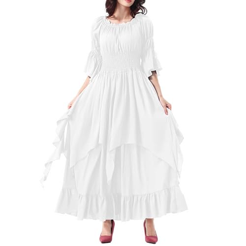 ReSin90s Elegantes Gothic Lace Cosplay Kostüm Halloween Kleid Kleid für Frauen Mittelalter Kostümparty Kostüm Erwachsene Frauen Cosplay (White, S) von ReSin90s