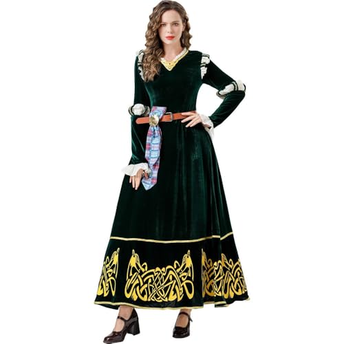 ReSin90s Gothic Cosplay Kostüm Damen Halloween Rollenspiel Outfit Elegantes Kleid mit Stiefeln und Hut für Auftritte Kostümmasken Für Erwachsene Cosplay (Green, XL) von ReSin90s