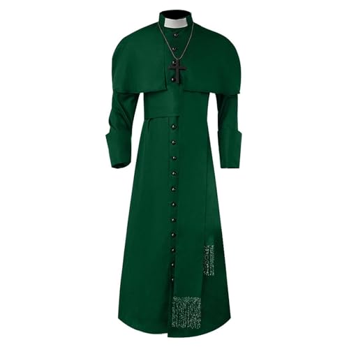 ReSin90s Mittelalterliches Priesterkostüm für Männer, Gothic-Robe, Halloween, Cosplay, Kirchenvater-Outfit, Rollenspiel, Halloween-Kostüm Deku Heldenkostüm Cosplay (Green, M) von ReSin90s