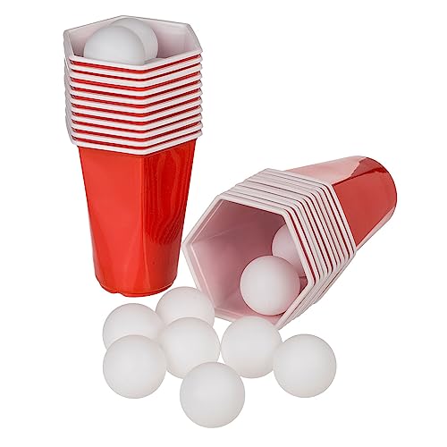 Trinkspiel Beer Pong Hexagon Mit 15 Bällen & 22 Trinkbechern (450ml) Partyspiel Partyspaß Bier Spiel Erwachsene Party Red Cups von ReWu