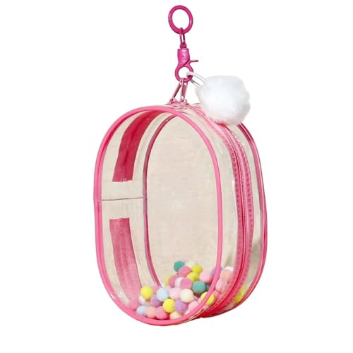 PVC-Puppen-Aufbewahrungstasche für La-bu-bu, transparente Puppenfiguren-Vitrine mit Schlüsselanhänger, staubdichte Plüschtierpuppen-Schutzhülle (Rosa) von ReachMall