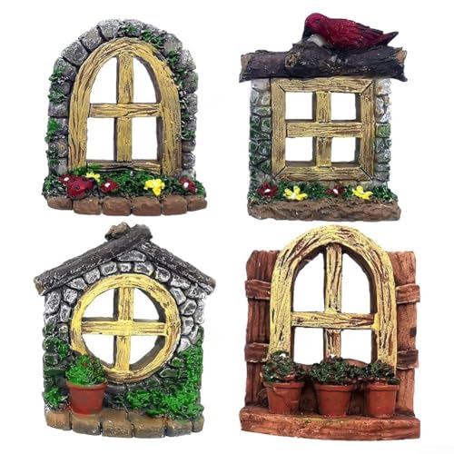 Set mit 4 Miniatur-Gartentüren und Fenstern, perfekt für die Verschönerung des Feengartens und der Mini-Landschaftsdekoration (4 Stück) von ReachMall