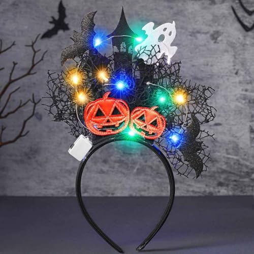 Reaky Halloween-Stirnband mit LED-Beleuchtung, Kürbis-Stirnbänder, schwarze Spinne, Haarband, Festival, Kostüm, Halloween-Haarschmuck für Damen von Reaky