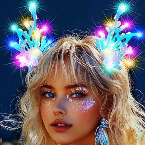 Reaky Leuchtende Haarspangen, LED-Beleuchtung, Muschel-Haarspange, 2 Stück, Perlenspangen, Haar-Accessoires für Damen (Blau) von Reaky