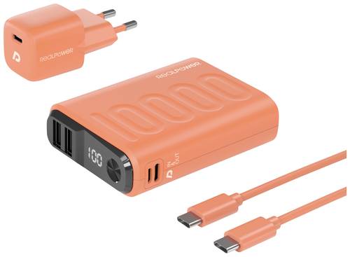 RealPower PB-10000 Power Pack Powerbank 10000 mAh Li-Ion USB, USB-C® Orange von RealPower