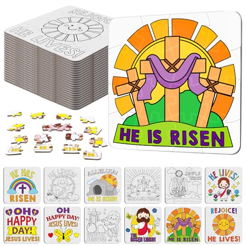 Realspring 24 Stück "He Lives" Puzzle zum Ausmalen für Kinder, Ostern, He Is Risen, Jesus, Malpuzzle, religiös, christlich, DIY-Papier-Puzzle, Partygeschenke, Geschenke, Austausch, Klassenzimmer, Realspring 24 Stück "He Lives" Puzzle zum Ausmalen für Kinder, Ostern, He Is Risen, Jesus, Malpuzzle, religiös, christlich, DIY-Papier-Puzzle, Partygeschenke, Geschenke, Austausch, Klassenzimmer, von Realspring