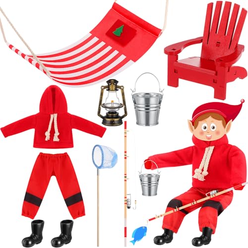 Realspring 9-teiliges Weihnachtspuppenzubehör-Set, Angelzubehör, Angel-Outfit, Camping-Zubehör, Geschenk für Weihnachtspuppenkleidung von Realspring