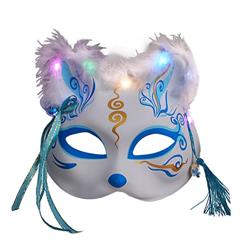 Rebellious Japanische Cosplay-Maske, Fox-Maske, Maskerade-Maske, leuchtende Party-Maske, halbe Gesichtsmaske für Halloween, Rave-Kostüm, leuchtende Halbgesichtsmaske, Fuchsmaske, Maskerade-Maske, von Rebellious