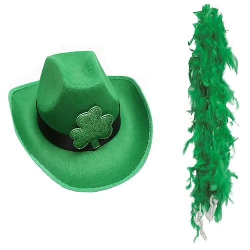 Rebellious StPatrick Cowboyhut mit Schal Irish Kleeblatt Hut Irish Nationalfeiertag Karneval Zubehör von Rebellious