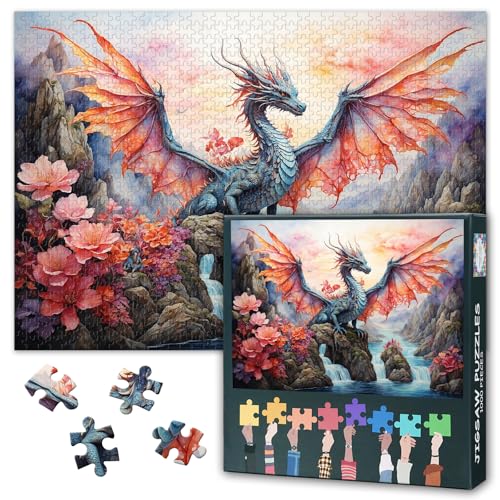 Drachen-Puzzles für Erwachsene, 1000 Teile, geflügelter Drachen-Puzzle, kein Staub, rosa Landschaft, Heimdekoration, Geburtstagsfeier, anspruchsvolle Puzzles für kognitives Training, 70 x 50 cm Drachen-Puzzles für Erwachsene, 1000 Teile, geflügelter Drachen-Puzzle, kein Staub, rosa Landschaft, Heimdekoration, Geburtstagsfeier, anspruchsvolle Puzzles für kognitives Training, 70 x 50 cm von Rebotipy