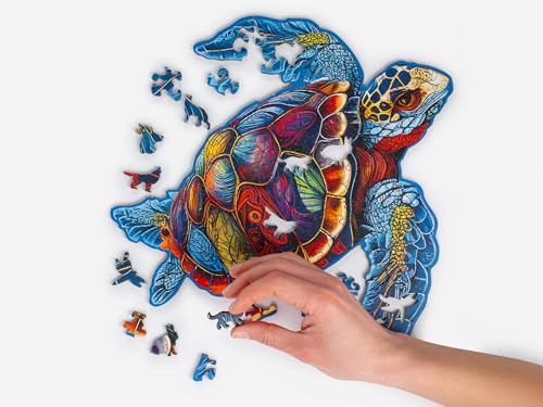 Recent Toys Holzpuzzle Schildkröte für Erwachsene und Kinder 189 Teile Puzzle Große Größe 28 x 31 cm mit einzigartigen geformten Teilen Inklusive Aufbewahrungsbox aus Holz und Ständer von Recent Toys