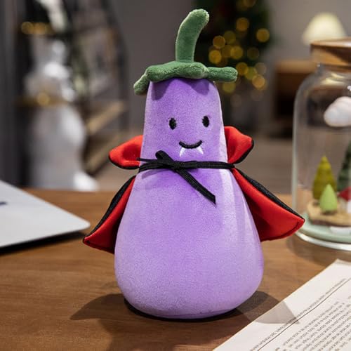 Halloween Kuscheltier Plüsch Spielzeug 24 cm, Kürbis Kuscheltier mit Kürbis, Plüsch-Geist, Gefülltes Teufelsspielzeug mit Klappbaren Hüten, Plüschtier Kürbiskissen (Aubergine) von Recitem