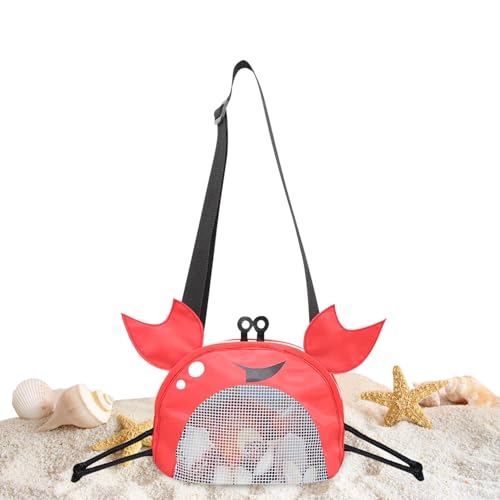 Recitem 4 St Sandspielzeug Tasche Strandspielzeug Netztasche für Kinder Aufräumsack Spielsack Badetasche Beachbag Faltbar für Familie Urlaub, Wasserspielzeug Strandnetztasche Jungen Mädchen (Rot) von Recitem