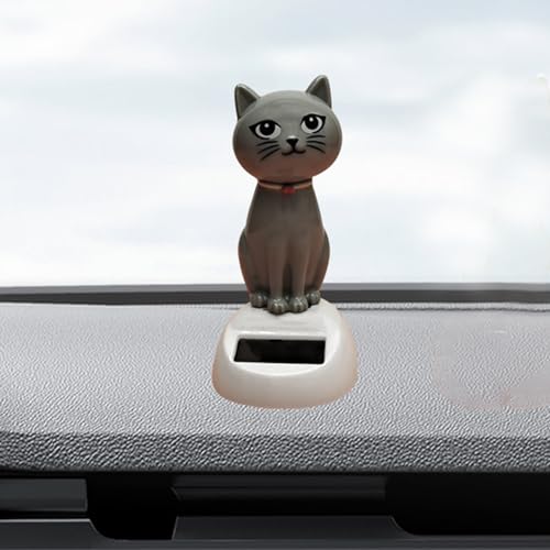 Recitem Auto Solar Wackelfigur Katze, Solar Wackelfiguren Tanzende Kleine Katze, Katze Solarfigur Statue Auto Armaturenbrett Deko Ornamente, Solarfigur Wackelfigur für Auto Haus Oder Büro (1 Grau) von Recitem