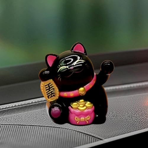 Recitem Auto Solar Winken Händen Glückliche Katze, Lucky Cat Solar Wackelfiguren Tanzende Winkekatze, Solarfigur Statue Auto Armaturenbrett Ornamente, Wackelfigur für Auto Haus Oder Büro (1 Schwarz) von Recitem