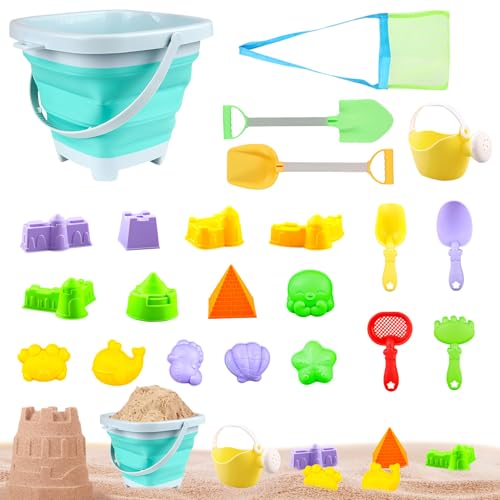 Recitem Sandspielzeug Set, Reise Sandspielzeug mit Faltbarer Eimer Kinder, Sandkasten Strand Spielzeug Sandförmchen, Sandkasten Outdoor Spielzeug für Kinder Jungen Mädchen Alter 3 4 5 6 7+ (Set 1) von Recitem