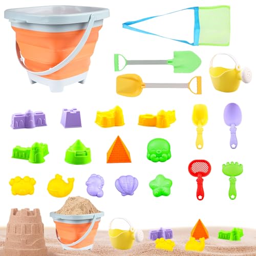 Recitem Sandspielzeug Set, Reise Sandspielzeug mit Faltbarer Eimer Kinder, Sandkasten Strand Spielzeug Sandförmchen, Sandkasten Outdoor Spielzeug für Kinder Jungen Mädchen Alter 3 4 5 6 7+ (Set 2) von Recitem