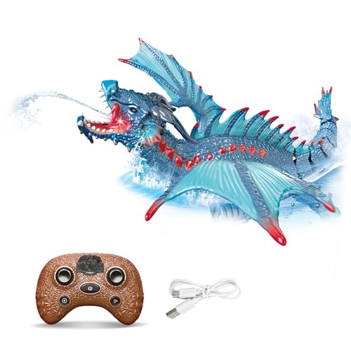 RedCrab Ferngesteuertes Dinosaurier Spielzeug, 2.4GHz RC Boot Dino Wasserspielzeug für Kinder mit Licht und Wassersprühfunktion, Pool Spielzeug Geschenke für Jungen Mädchen (Blau) von RedCrab