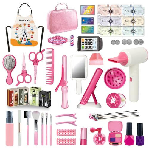 RedCrab Friseur- und Schminkkoffer Beauty Set für Mädchen, 55 Stücke Schmink und Frisierkoffer Kinder mit Haarzubehör, Föh mit Geräusch, Haarglätter, Rollenspiele für Kinder ab 3 Jahre RedCrab Friseur- und Schminkkoffer Beauty Set für Mädchen, 55 Stücke Schmink und Frisierkoffer Kinder mit Haarzubehör, Föh mit Geräusch, Haarglätter, Rollenspiele für Kinder ab 3 Jahre von RedCrab