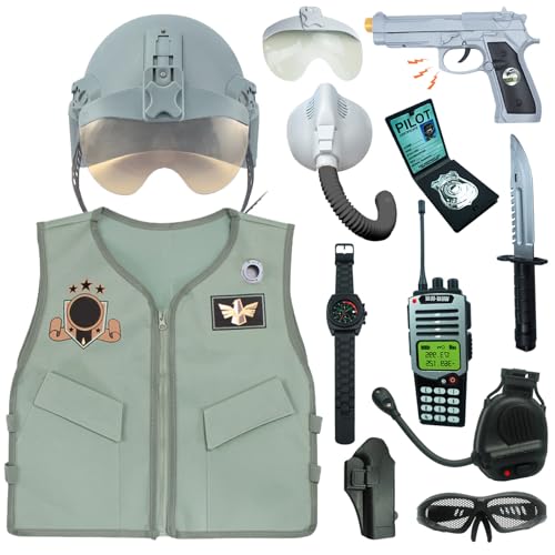 RedCrab Kampfjet Pilot Kostüm Kinder mit Helm, Weste, Sauerstoffmaske, Walkie Talkie und Anderes Zubehör, Rollenspiel Pilot Kleidung Spielzeug für Kinder Jungen Halloween Karneval Kostüm Cosplay RedCrab Kampfjet Pilot Kostüm Kinder mit Helm, Weste, Sauerstoffmaske, Walkie Talkie und Anderes Zubehör, Rollenspiel Pilot Kleidung Spielzeug für Kinder Jungen Halloween Karneval Kostüm Cosplay von RedCrab