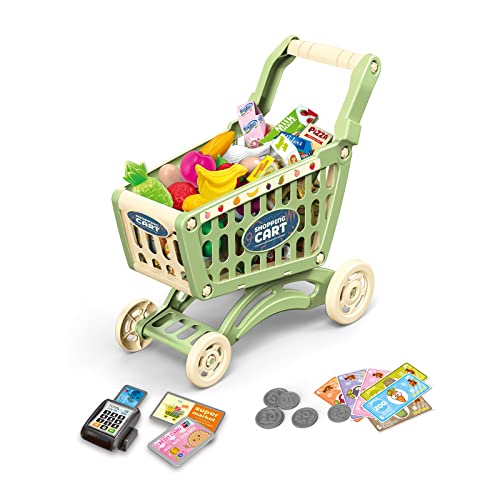 RedCrab Kinder Einkaufswagen Spielset, 54 Stück Kaufladen Zubehör Set, Übergröße Rollenspiel Trolley Cart, Lernspielzeug Geschenk ab 3+ Jahren Junge Mädchen von RedCrab