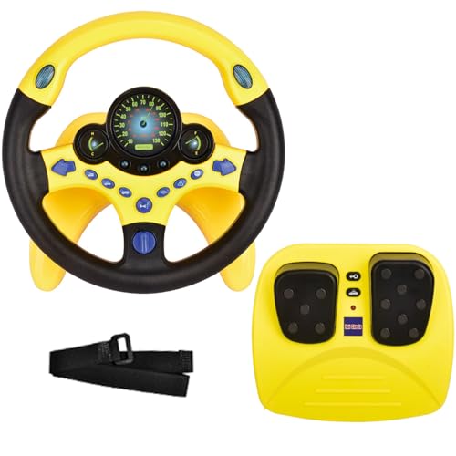 RedCrab Kinder Lenkrad Spielzeug, 360° Rotation Auto Simulator mit Bremse und Gaspedal, Kinder Lenkrad für Auto mit Licht, Ton- und Musikfunktion, Lernspielzeug Geschenk(Gelb) von RedCrab