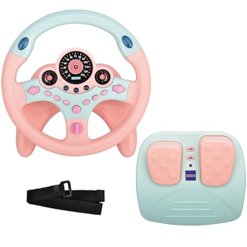 RedCrab Kinder Lenkrad Spielzeug, 360° Rotation Auto Simulator mit Bremse und Gaspedal, Kinder Lenkrad für Auto mit Licht, Ton- und Musikfunktion, Lernspielzeug Geschenk(Rosa) von RedCrab
