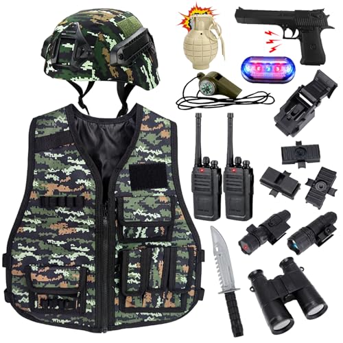 RedCrab Kostüm Soldat Kinder, Militär Spielzeug für Kinder mit Militär Helm, Militärweste, Walkie-Talkie und Anderes Zubehör, Soldat Rollenspiel Halloween Karneval Kostüm für Kinder Jungen RedCrab Kostüm Soldat Kinder, Militär Spielzeug für Kinder mit Militär Helm, Militärweste, Walkie-Talkie und Anderes Zubehör, Soldat Rollenspiel Halloween Karneval Kostüm für Kinder Jungen von RedCrab
