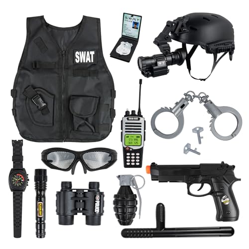 RedCrab Polizei Kostüm Kinder, Swat Kostüm Kinder mit Helm, Weste, Handschellen, Walkie Talkie, Fernrohre, Rollenspiel Kinder Polizei Spielzeug für Halloween Karneval RedCrab Polizei Kostüm Kinder, Swat Kostüm Kinder mit Helm, Weste, Handschellen, Walkie Talkie, Fernrohre, Rollenspiel Kinder Polizei Spielzeug für Halloween Karneval von RedCrab
