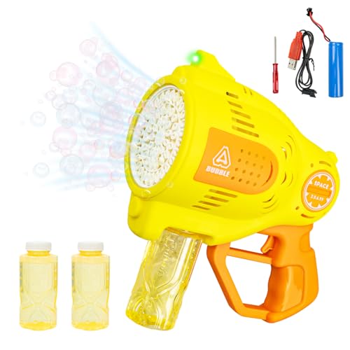 RedCrab Seifenblasenpistole, 57 Löcher Seifenblasenmaschine Bubble Gun Kinder 10000 Blasen/Minute mit 2 Flaschen Seifenblasenlösung(300ml Totale), Blasenspielzeug Spielzeug für Party/Geburtstag (Gelb) von RedCrab