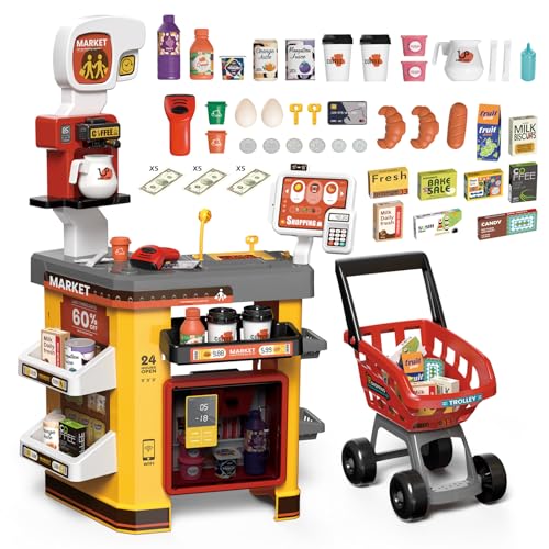 RedCrab Supermarkt Kinder mit Einkaufswagen, 55Pcs Spielsupermarkt Kaufladen Zubehör, Kaufmannsladen Rollenspiele Geburtstag Spielzeug für Kinder ab 3 Jahren RedCrab Supermarkt Kinder mit Einkaufswagen, 55Pcs Spielsupermarkt Kaufladen Zubehör, Kaufmannsladen Rollenspiele Geburtstag Spielzeug für Kinder ab 3 Jahren von RedCrab