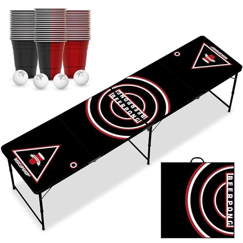 RedCupShop® Bierpong Tisch Set | Klappbarer Tisch inkl. 50 Bechern & 8 Bällen | Wasserabweisend & Kratzfest | Tragbarer Beer Pong von RedCupShop