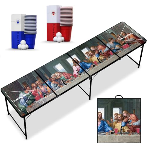 RedCupShop® Bierpong Tisch Abendmahl – Klappbarer & Tragbarer Beer Pong Tisch inkl. 50 Bechern & 8 Bällen – Wasserabweisend & Kratzfest – Perfekt für Partys & Trinkspiele von RedCupShop