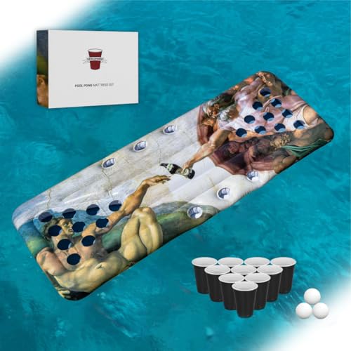 RedCupShop® XXL Pool Pong Luftmatratze | Beer Pong Set mit 25 Bechern & 3 Bällen | 175x75 cm Schwimmende Luftmatratze für Pool & Strand | Sommer Partyspiel & Geschenkidee von RedCupShop