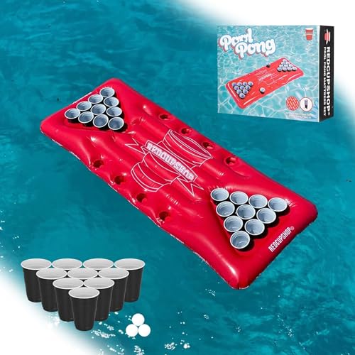 RedCupShop® XXL Pool Pong Luftmatratze | Set inkl. 25 Becher & 3 Bälle | 175 x 75 cm Pool Matratze | Cooles Sommer Geschenk von RedCupShop