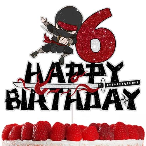 6 Jahre alte Ninja Happy Birthday Cake Top rot funkelnd geeignet für Jungen und Mädchen Geburtstagsfeier von RedLeLe