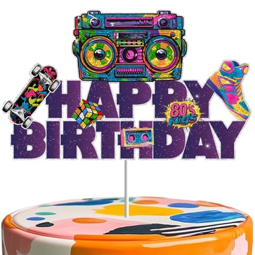 80er Jahre Geburtstag Dekorationen Neon Thema Party Supplies Retro Stil Kuchen Topper für Sohn Geburtstag Feier Perfekt als festliche Dekoration für Jungen Kinder Geburtstage von RedLeLe