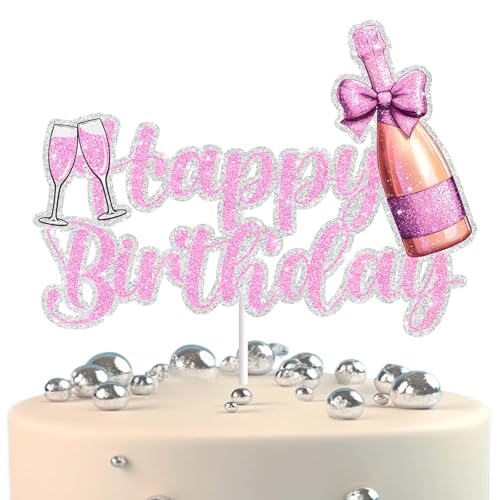 Champagner Geburtstag Kuchen Dekorationen für Frauen Rosa und Gold Kuchen Topper Perfekt für Party Feiern und Happy Birthday Events Elegante Kuchen Dekor für Geburtstage und besondere Anlässe von RedLeLe